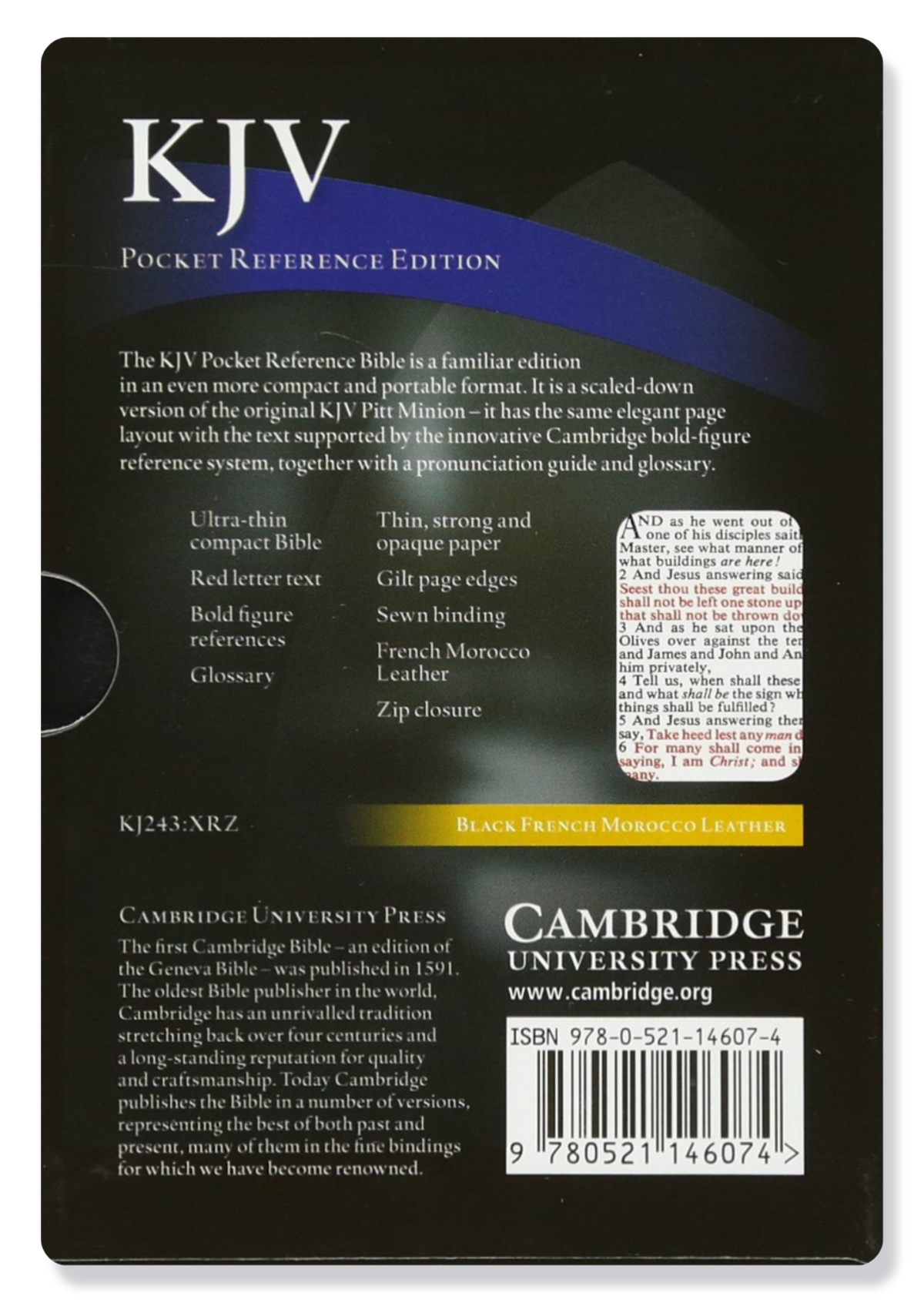 KJV Pocket Reference Bible Black Zipped, Morocco Leather (Black)