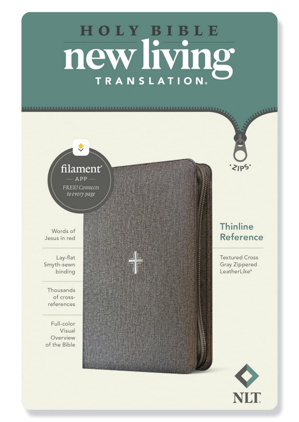 NLT Thinline Reference Zip Bible (Grey, Filament App Enabled)