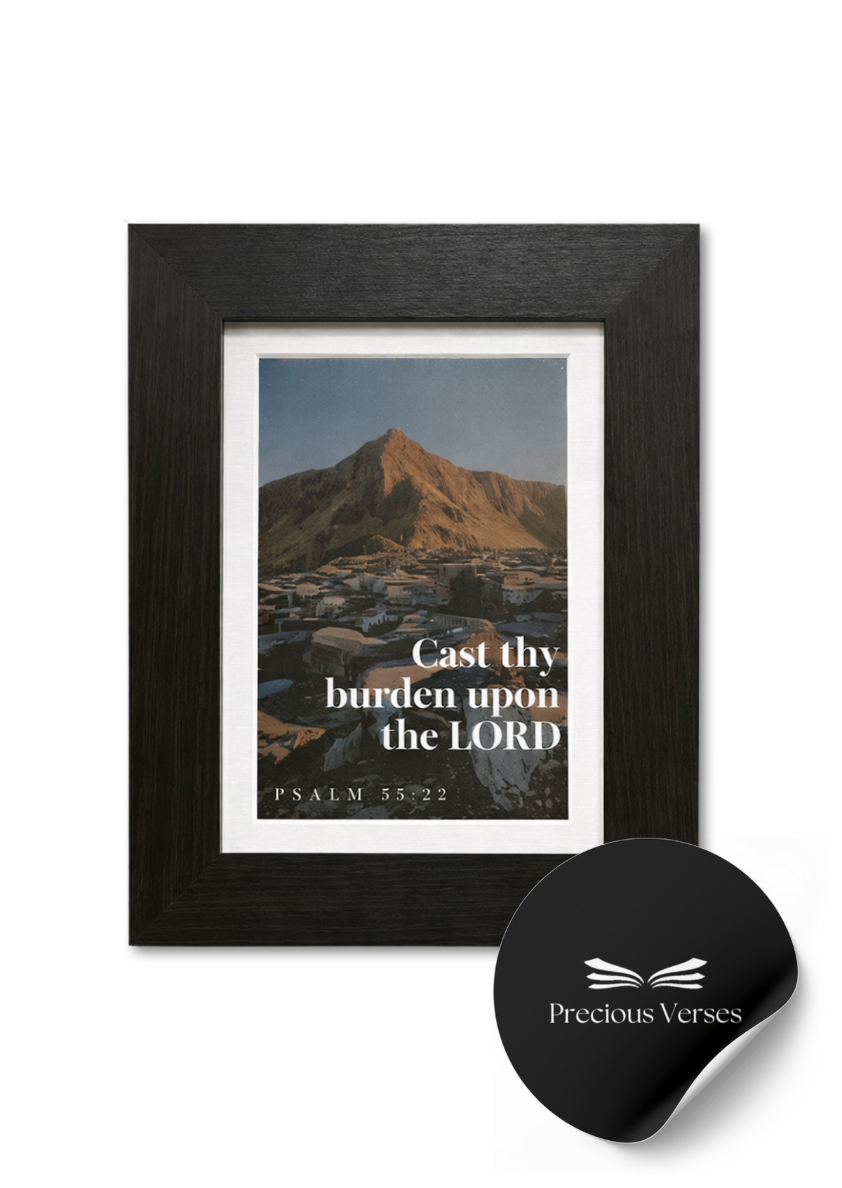 Psalm 55:22 Framed Print (Black)