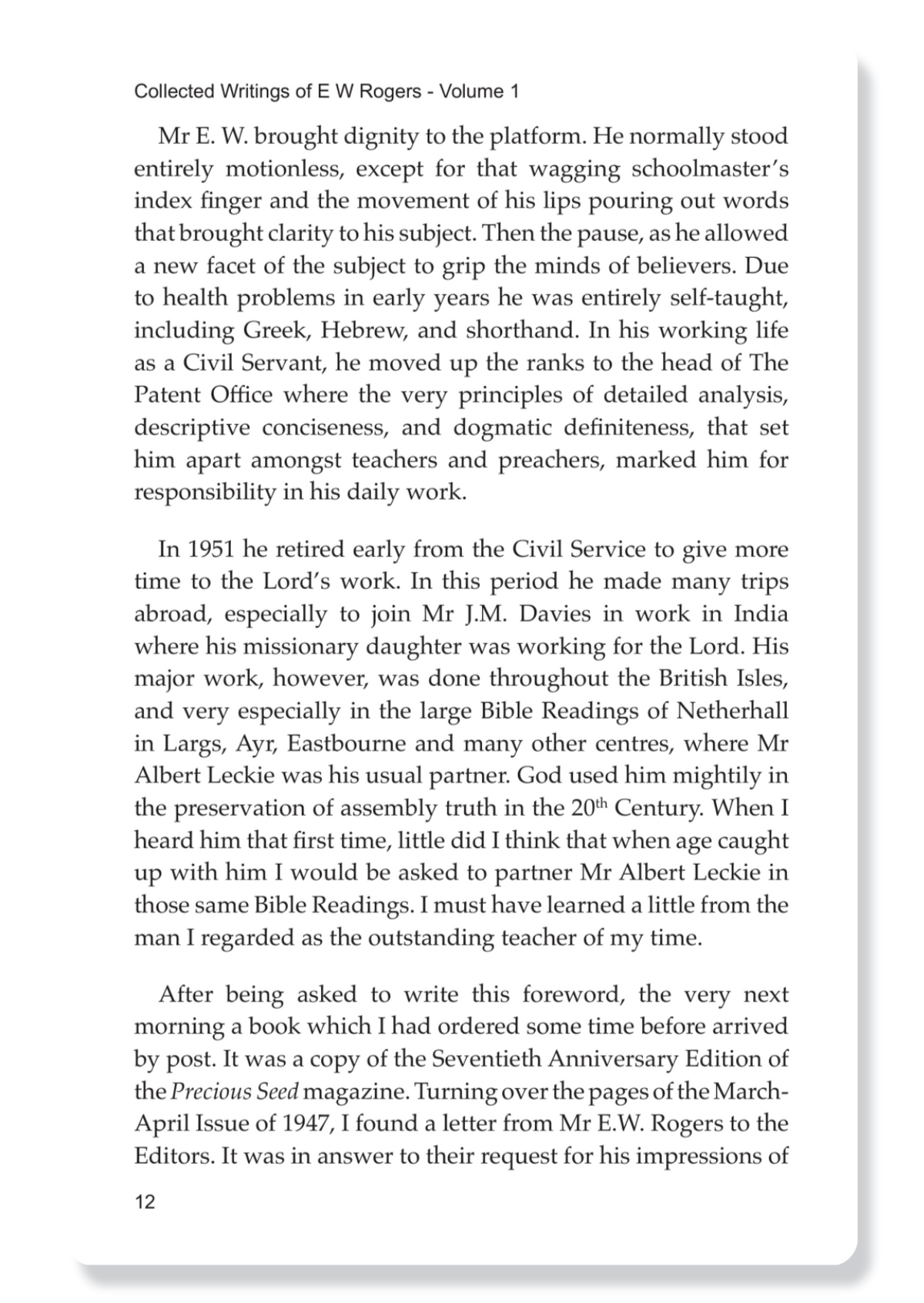 Collected Writings Of E.W. Rogers: Vol 1