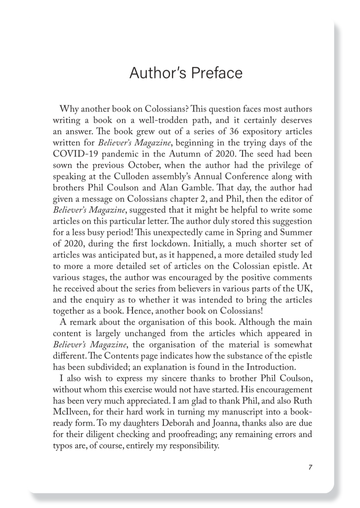 Colossians: The Christian's Progress and Preservation
